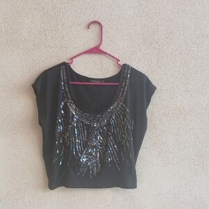 Grass Collection Black Sequin Crop T-Shirt